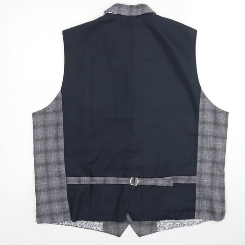 Cavani Mens Grey Plaid Polyester Jacket Suit Waistcoat Size 50