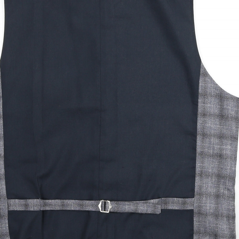 Cavani Mens Grey Plaid Polyester Jacket Suit Waistcoat Size 50