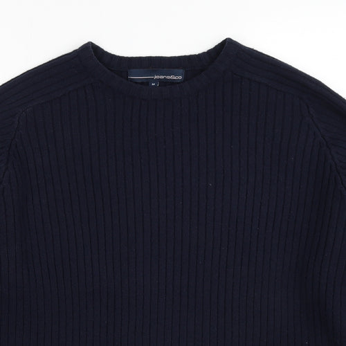Jeans&Co Mens Blue Round Neck Acrylic Pullover Jumper Size M - Ribbed