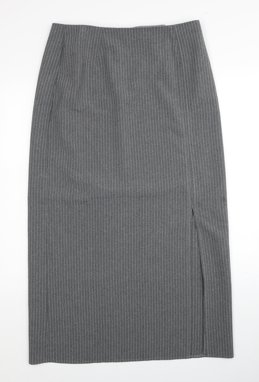 Design Womens Grey Striped Polyester Straight & Pencil Skirt Size 16 Zip