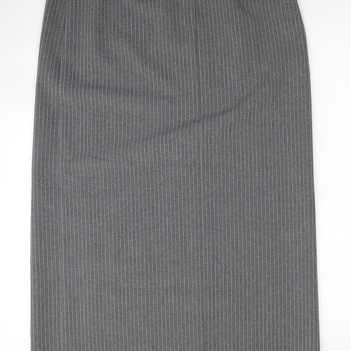 Design Womens Grey Striped Polyester Straight & Pencil Skirt Size 16 Zip