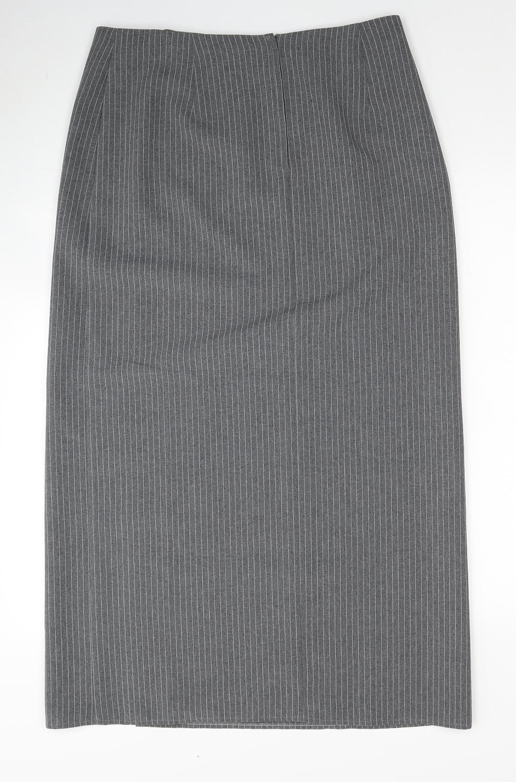 Design Womens Grey Striped Polyester Straight & Pencil Skirt Size 16 Zip