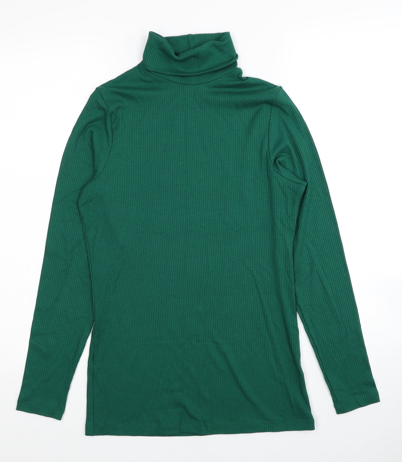 Marks and Spencer Womens Green Roll Neck Acrylic Pullover Jumper Size 14 - Ribbed