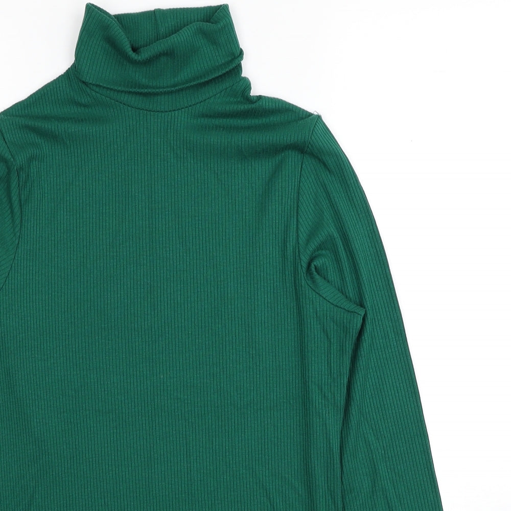 Marks and Spencer Womens Green Roll Neck Acrylic Pullover Jumper Size 14 - Ribbed