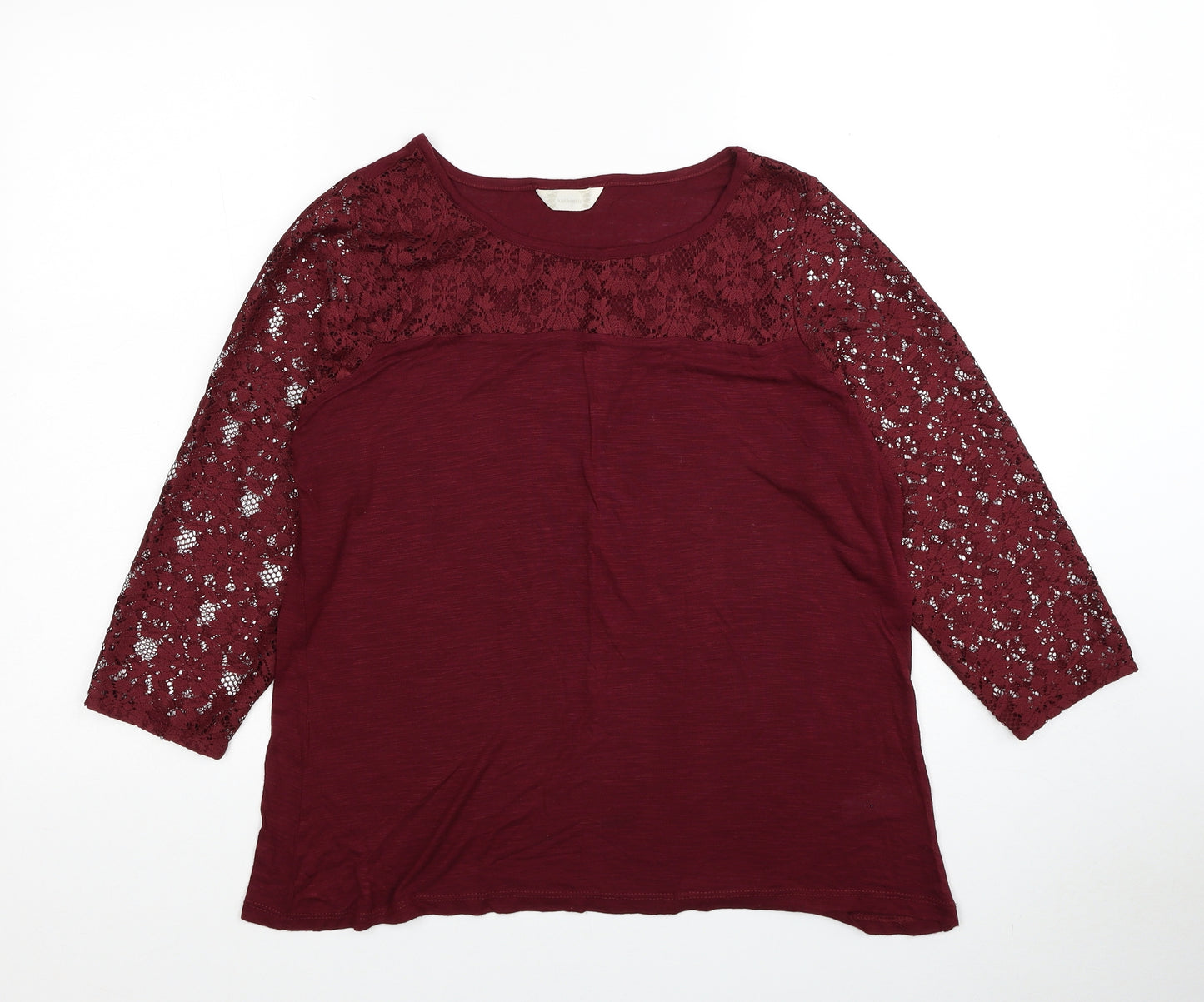 BHS Womens Red Viscose Basic Blouse Size 14 Boat Neck - Lace Sleeve