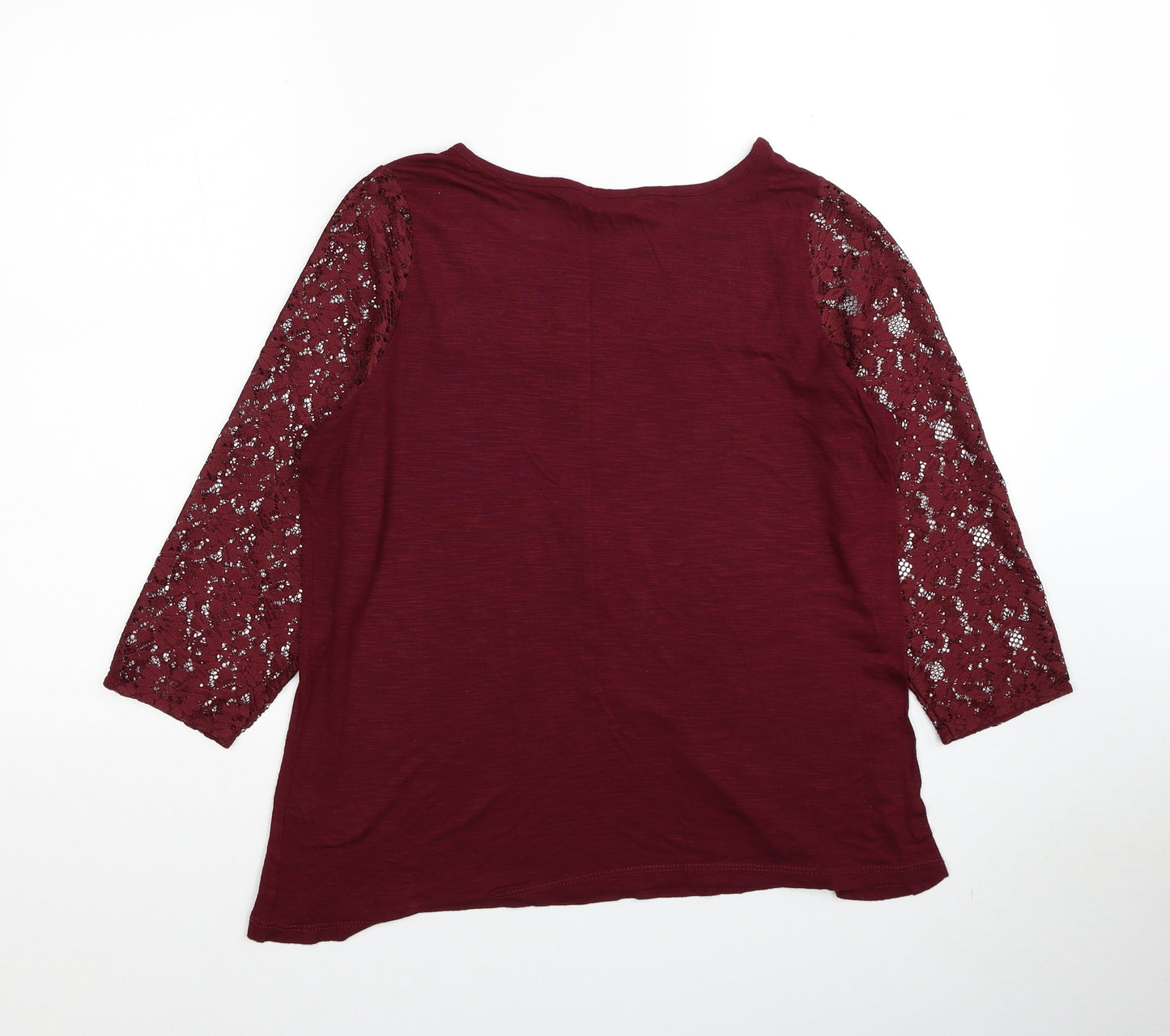 BHS Womens Red Viscose Basic Blouse Size 14 Boat Neck - Lace Sleeve