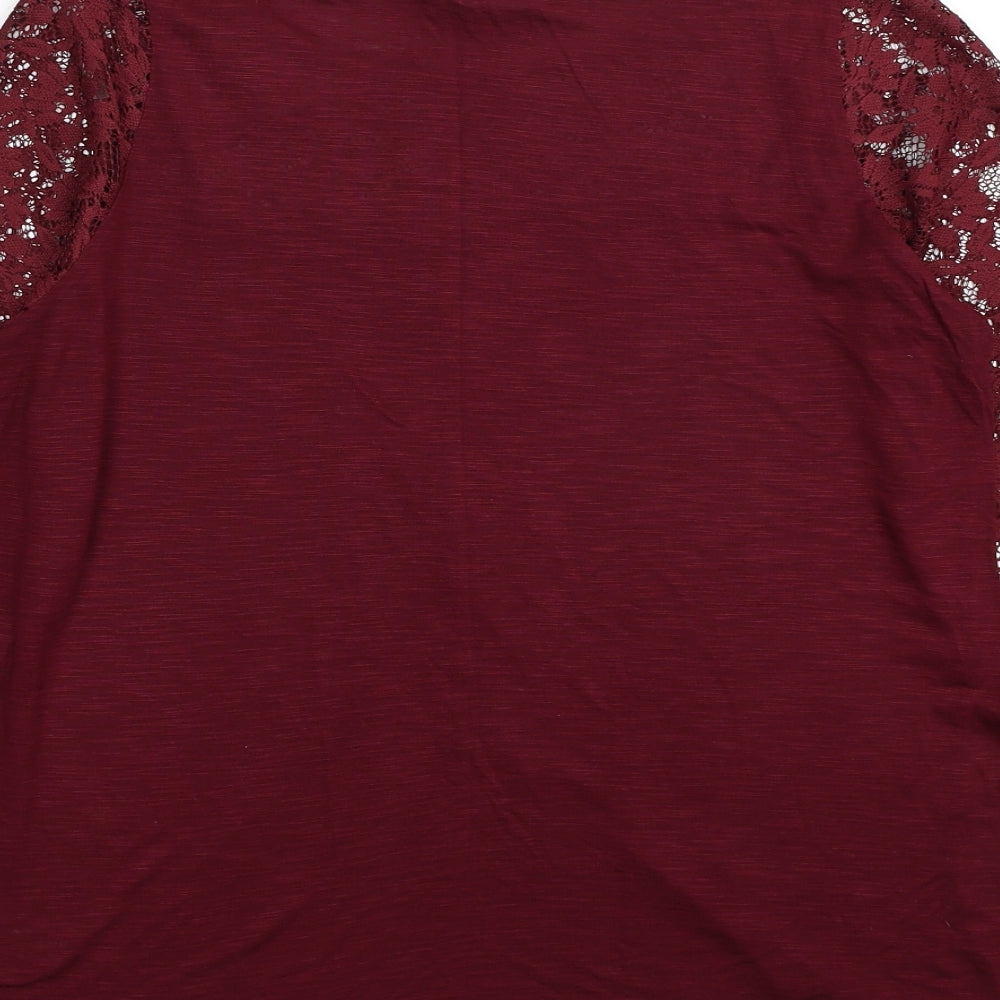 BHS Womens Red Viscose Basic Blouse Size 14 Boat Neck - Lace Sleeve