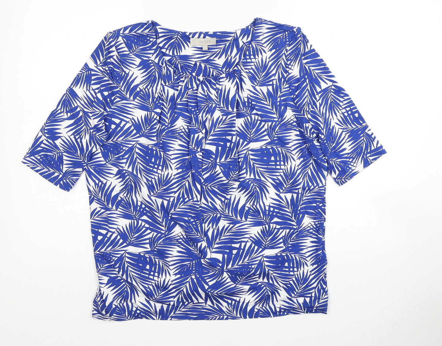 Hobbs Womens Blue Geometric Viscose Basic Blouse Size M Round Neck - Leaf Print