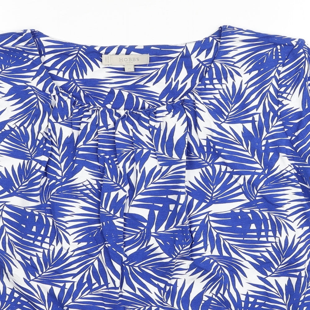 Hobbs Womens Blue Geometric Viscose Basic Blouse Size M Round Neck - Leaf Print