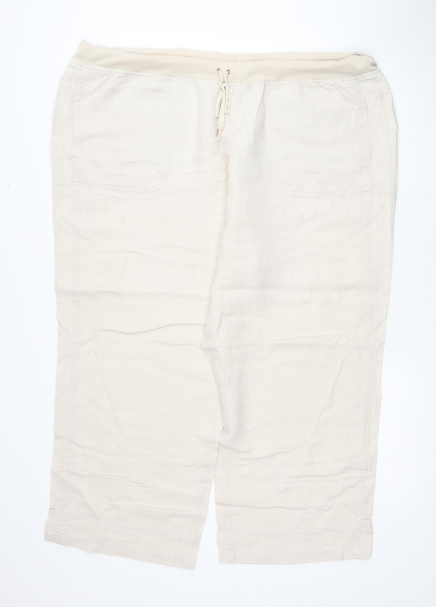 Ann Harvey Womens Beige Linen Jogger Trousers Size 22 Regular Drawstring