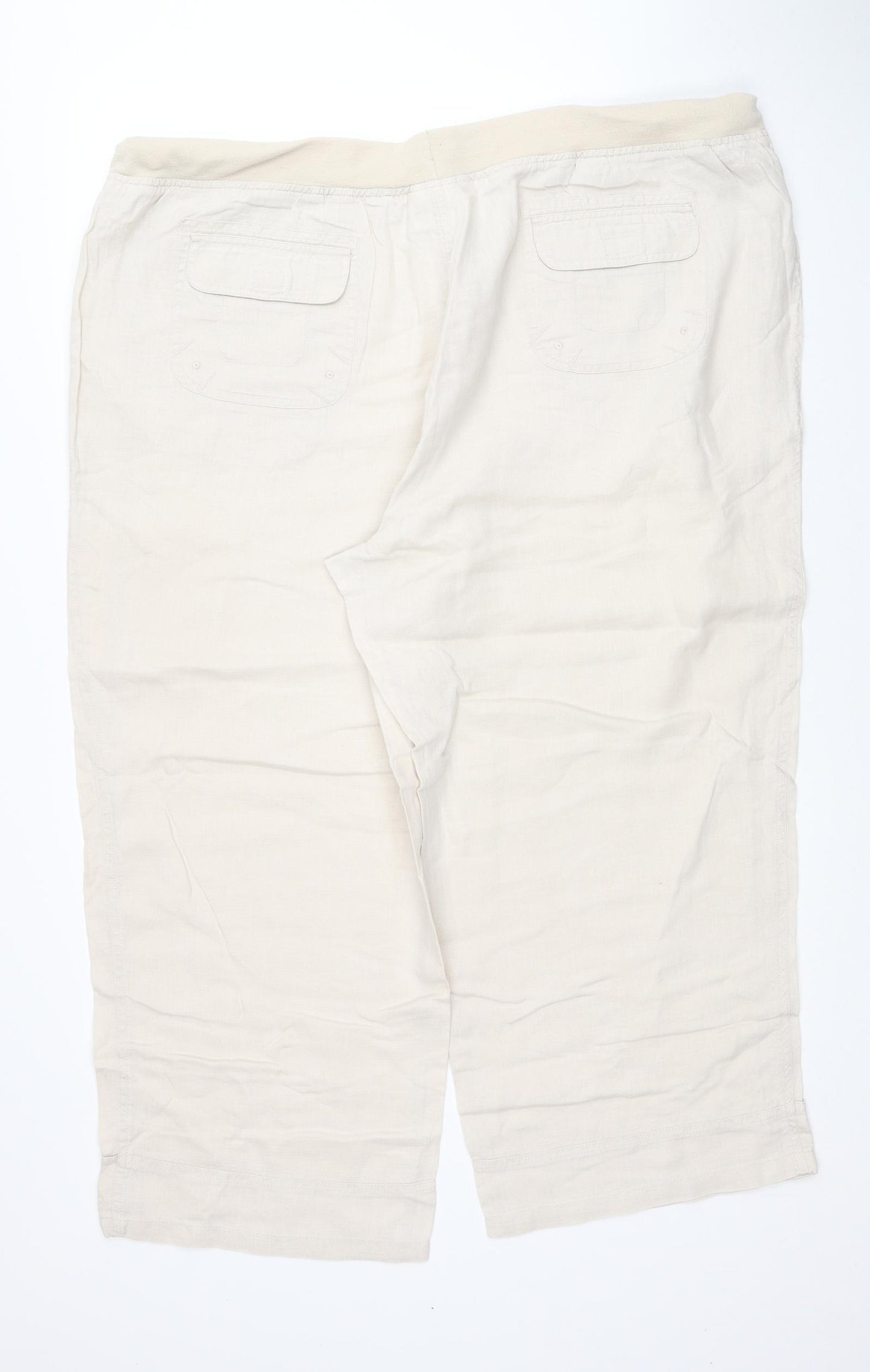 Ann Harvey Womens Beige Linen Jogger Trousers Size 22 Regular Drawstring