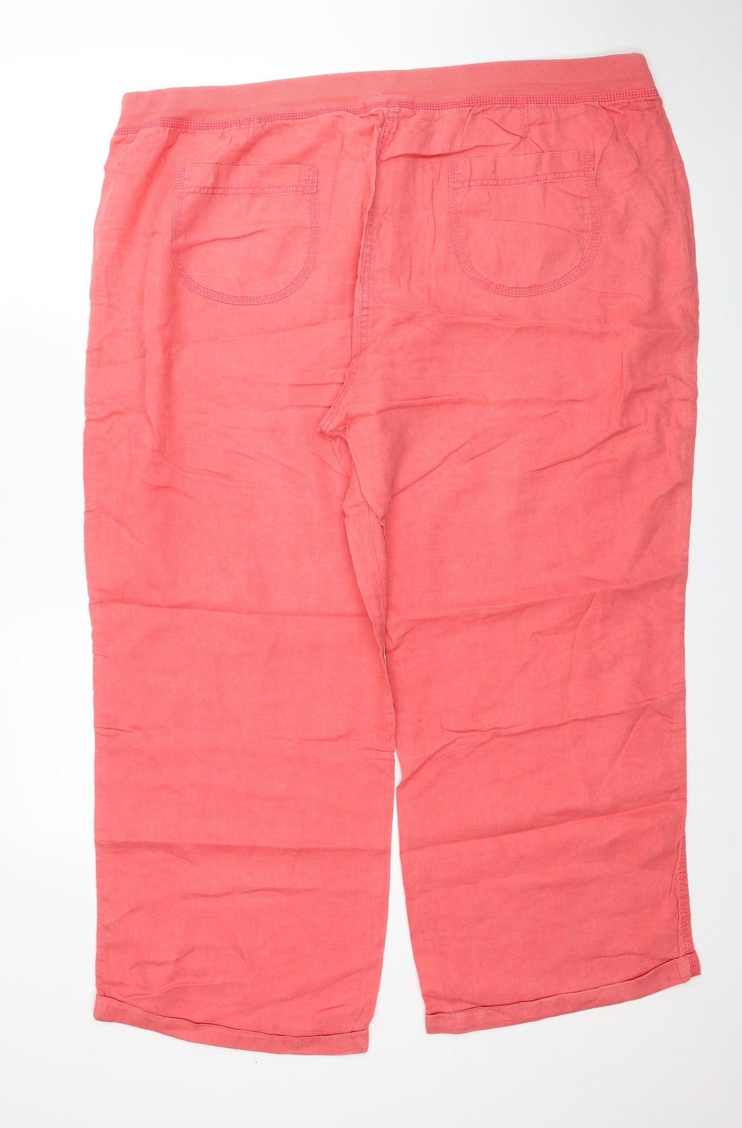 Marks and Spencer Womens Pink Linen Cropped Trousers Size 22 Regular Drawstring
