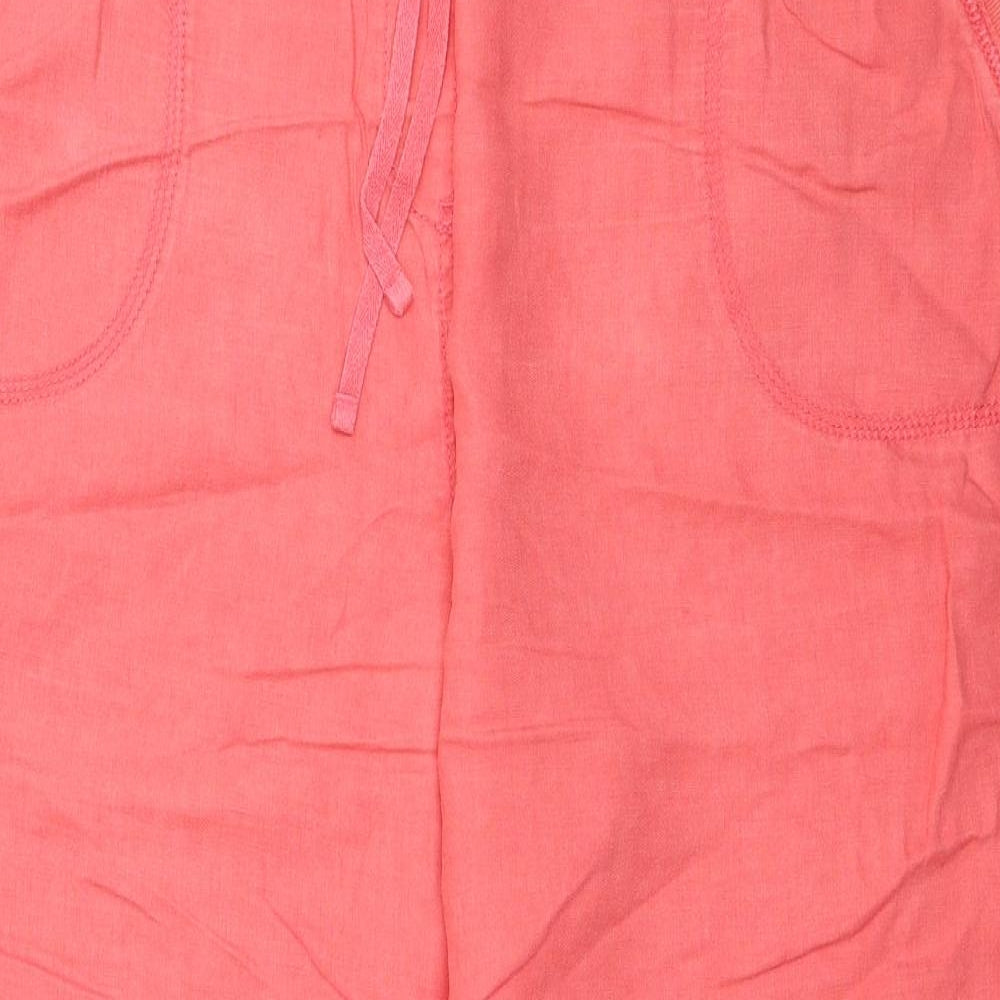 Marks and Spencer Womens Pink Linen Cropped Trousers Size 22 Regular Drawstring