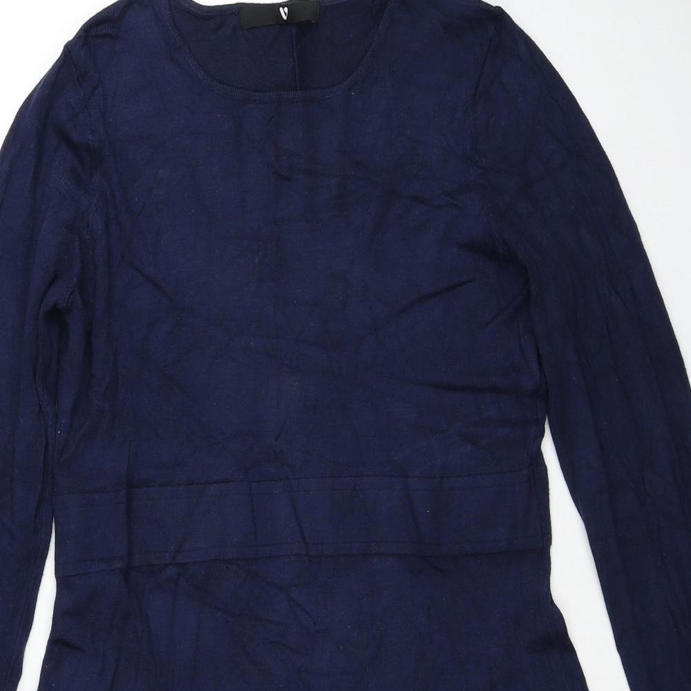 Very Womens Blue Viscose Jumper Dress Size 12 Scoop Neck Pullover