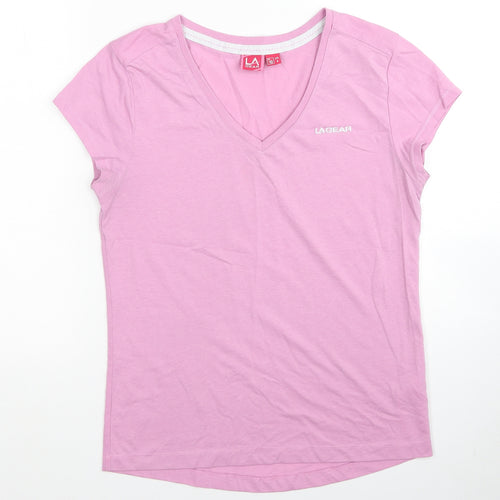 LA Gear Womens Pink Polyester Basic T-Shirt Size 10 V-Neck