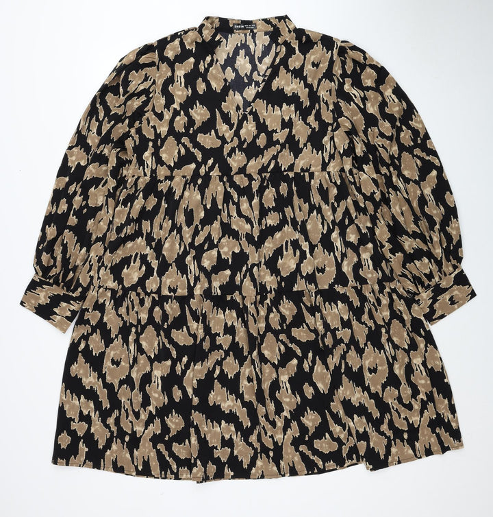 SheIn Womens Brown Animal Print Polyester A-Line Size XL V-Neck Pullover - Leopard Print