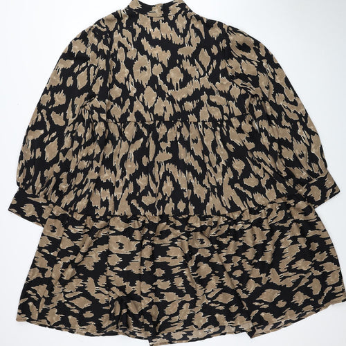 SheIn Womens Brown Animal Print Polyester A-Line Size XL V-Neck Pullover - Leopard Print