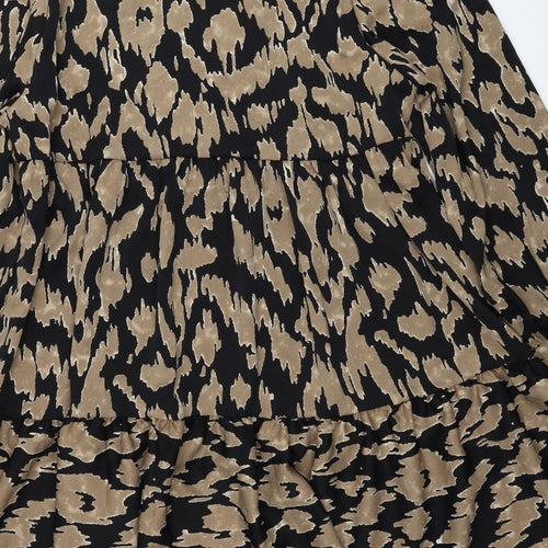 SheIn Womens Brown Animal Print Polyester A-Line Size XL V-Neck Pullover - Leopard Print
