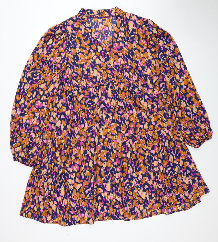 SheIn Womens Multicoloured Animal Print Polyester A-Line Size XL V-Neck Pullover - Leopard Print