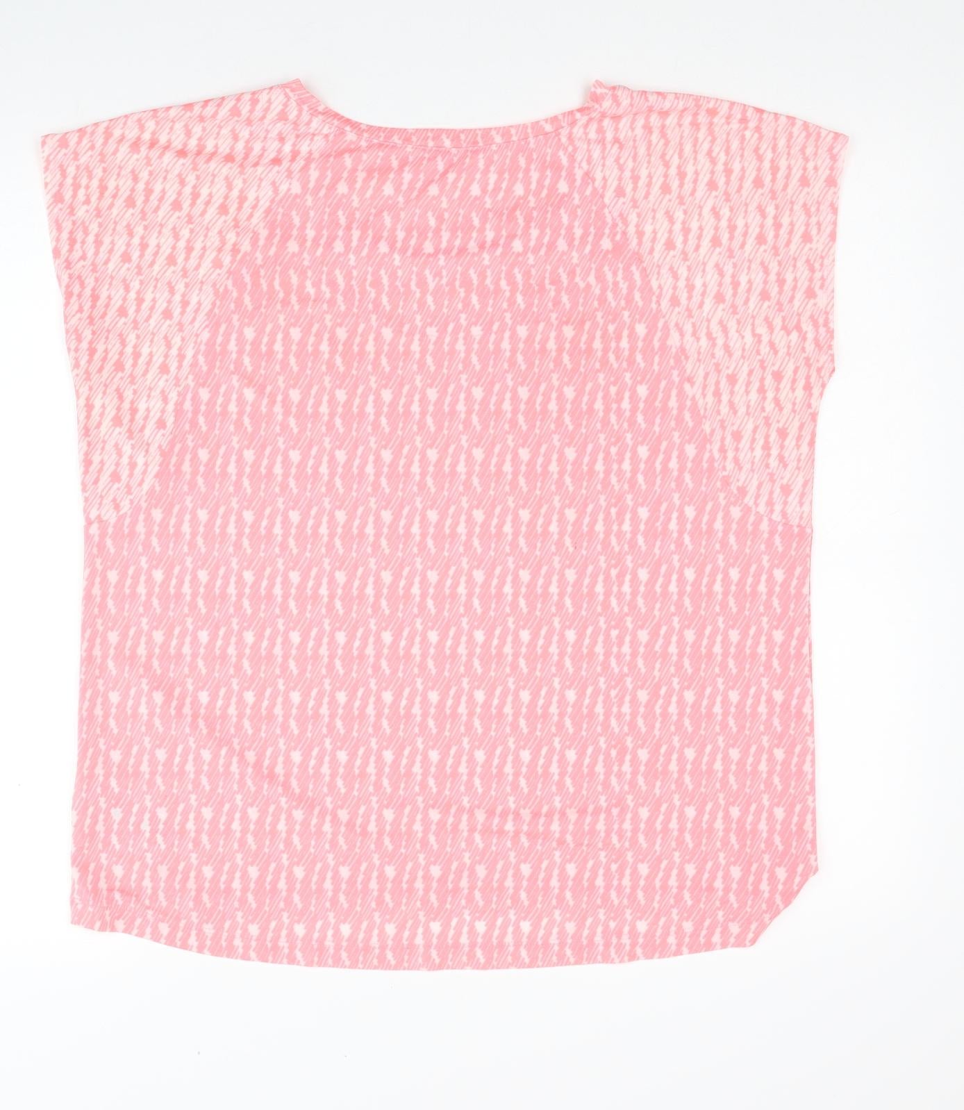 Marks and Spencer Womens Pink Geometric Polyester Basic T-Shirt Size 14 Round Neck