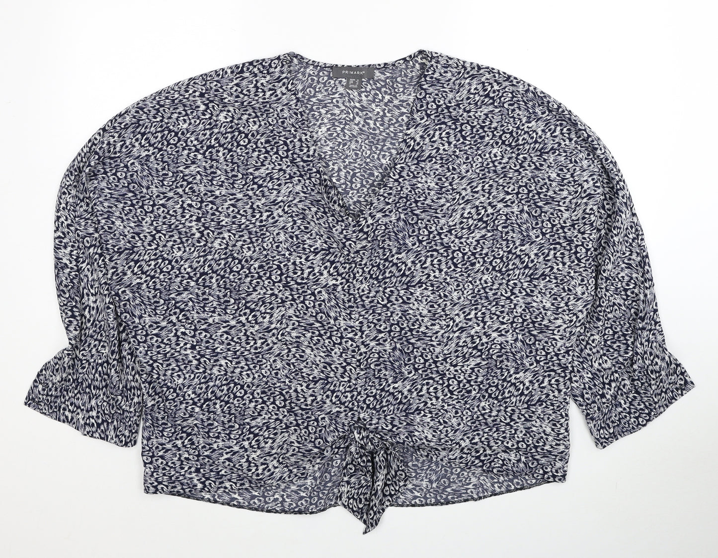Primark Womens Blue Geometric Polyester Basic Blouse Size 16 V-Neck - Knot Front