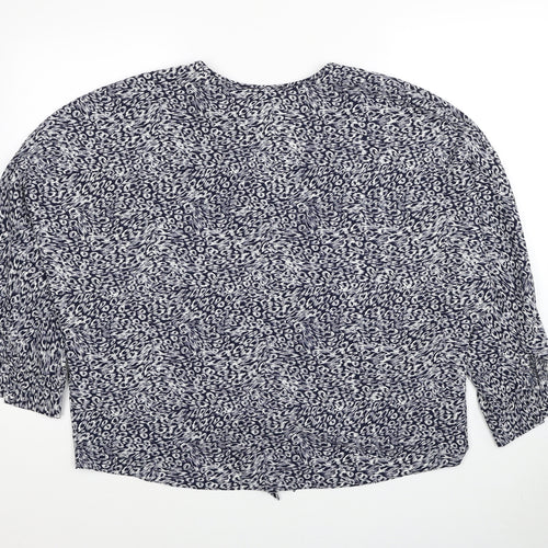 Primark Womens Blue Geometric Polyester Basic Blouse Size 16 V-Neck - Knot Front