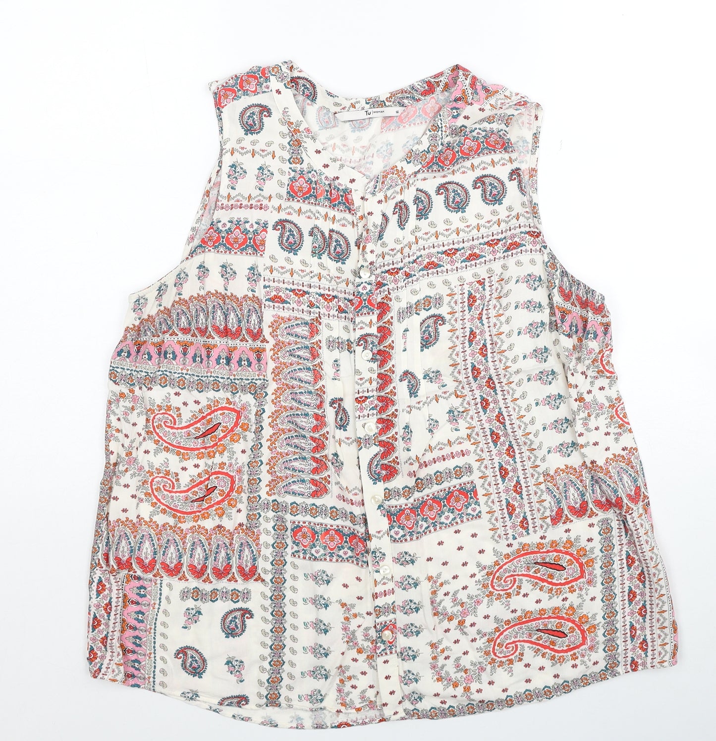 TU Womens Multicoloured Paisley Viscose Basic Button-Up Size 16 V-Neck