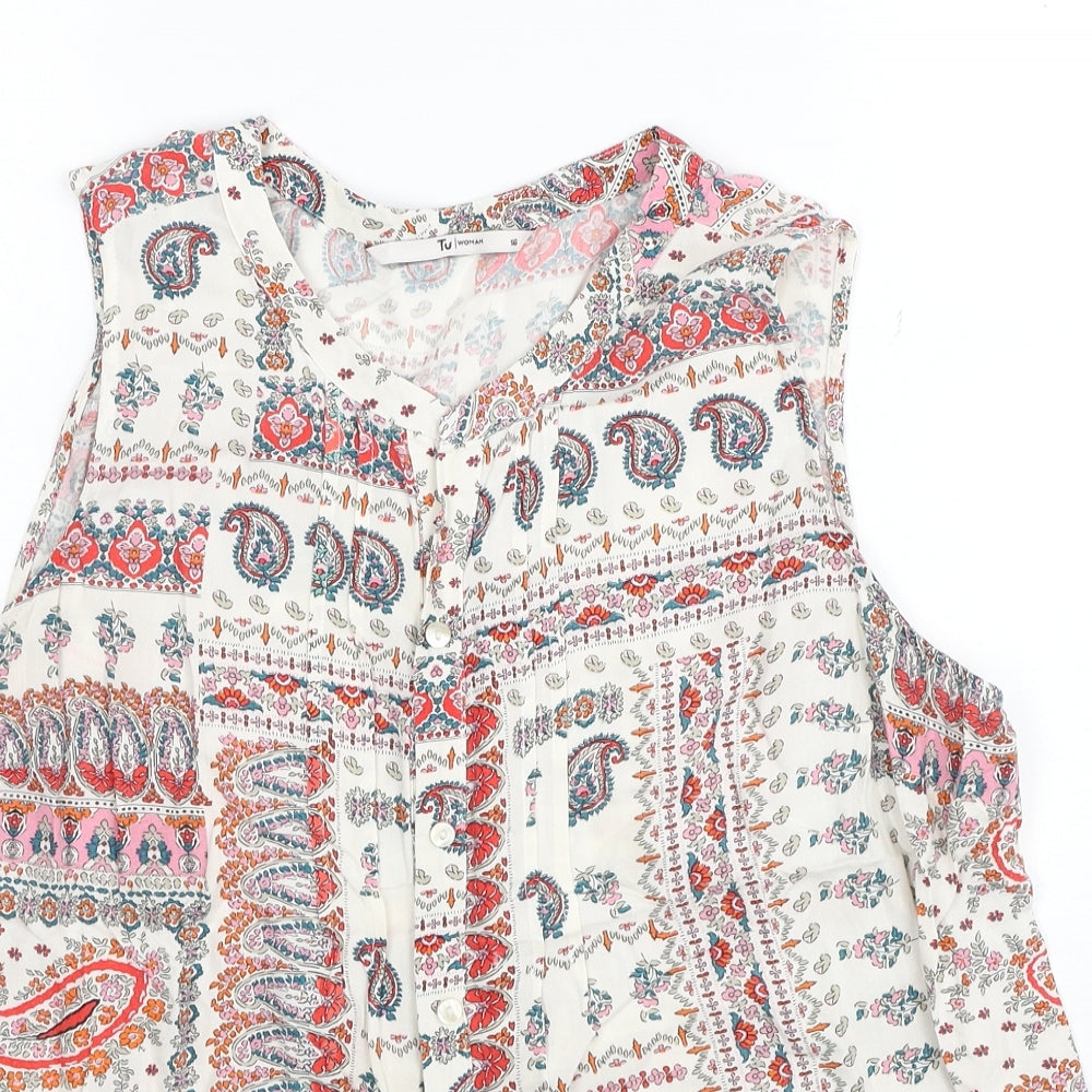 TU Womens Multicoloured Paisley Viscose Basic Button-Up Size 16 V-Neck