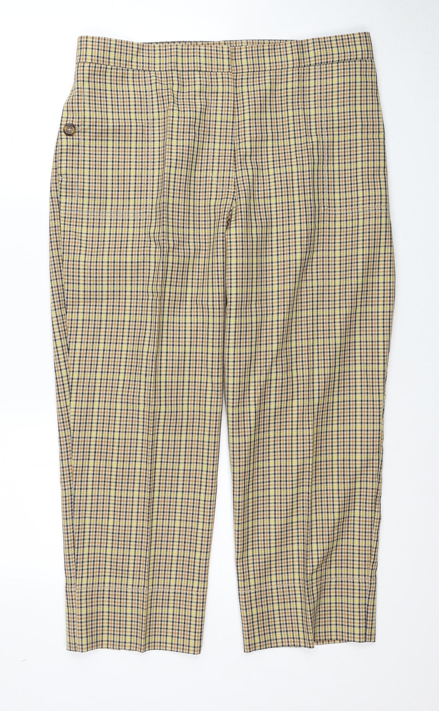 Marks and Spencer Womens Beige Geometric Polyester Trousers Size 14 Regular Zip