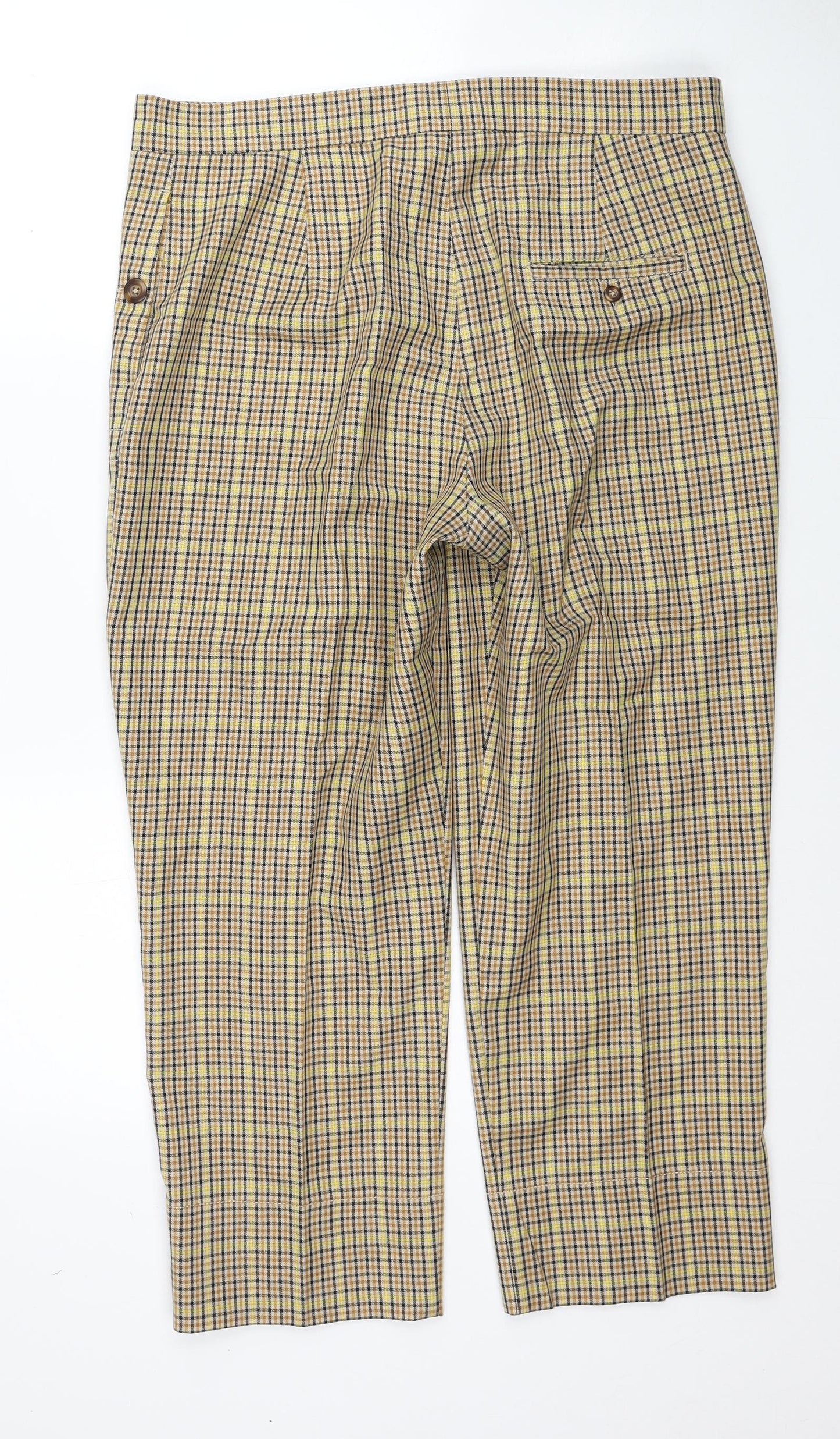 Marks and Spencer Womens Beige Geometric Polyester Trousers Size 14 Regular Zip