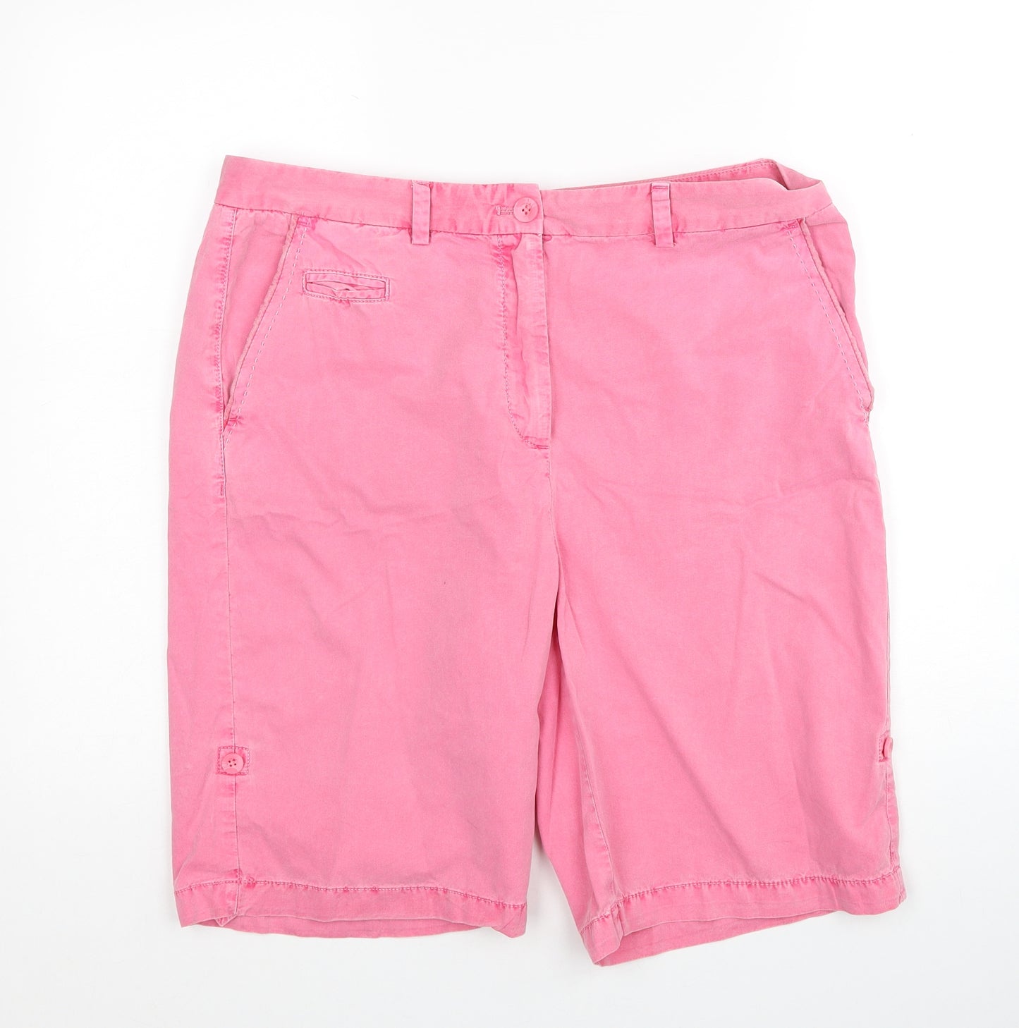 Marks and Spencer Womens Pink Herringbone Cotton Chino Shorts Size 14 Regular Zip