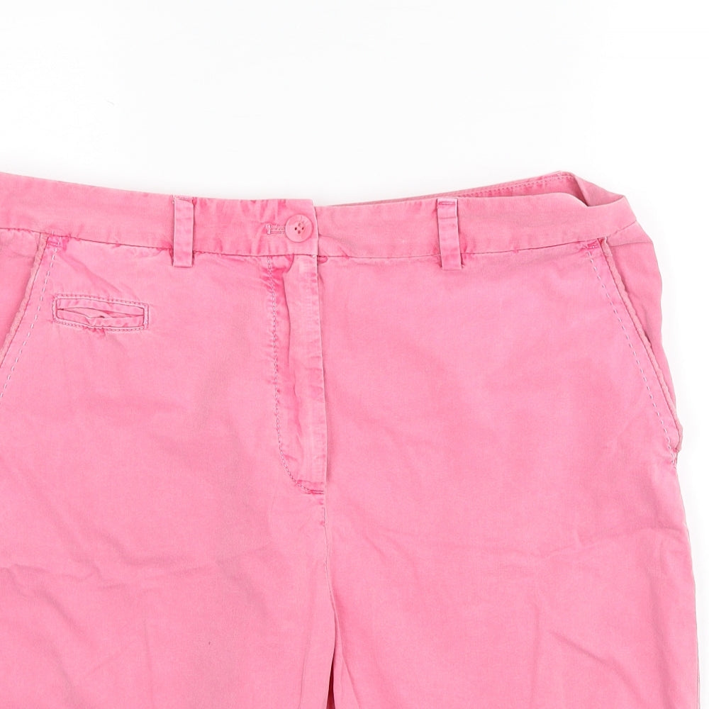 Marks and Spencer Womens Pink Herringbone Cotton Chino Shorts Size 14 Regular Zip