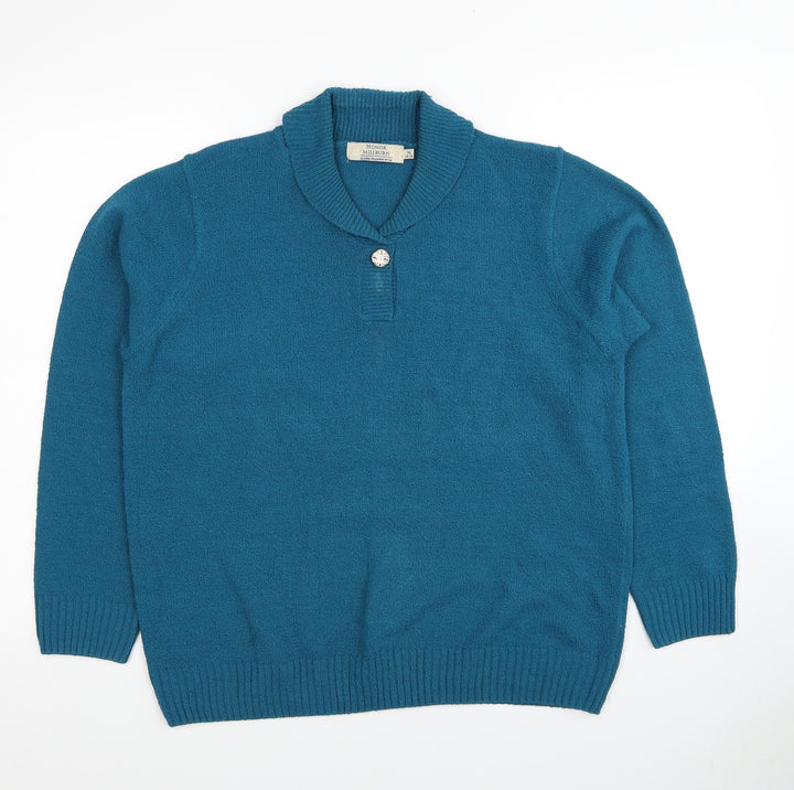 EWM Womens Blue Collared Acrylic Pullover Jumper Size 14 - Size 14-16