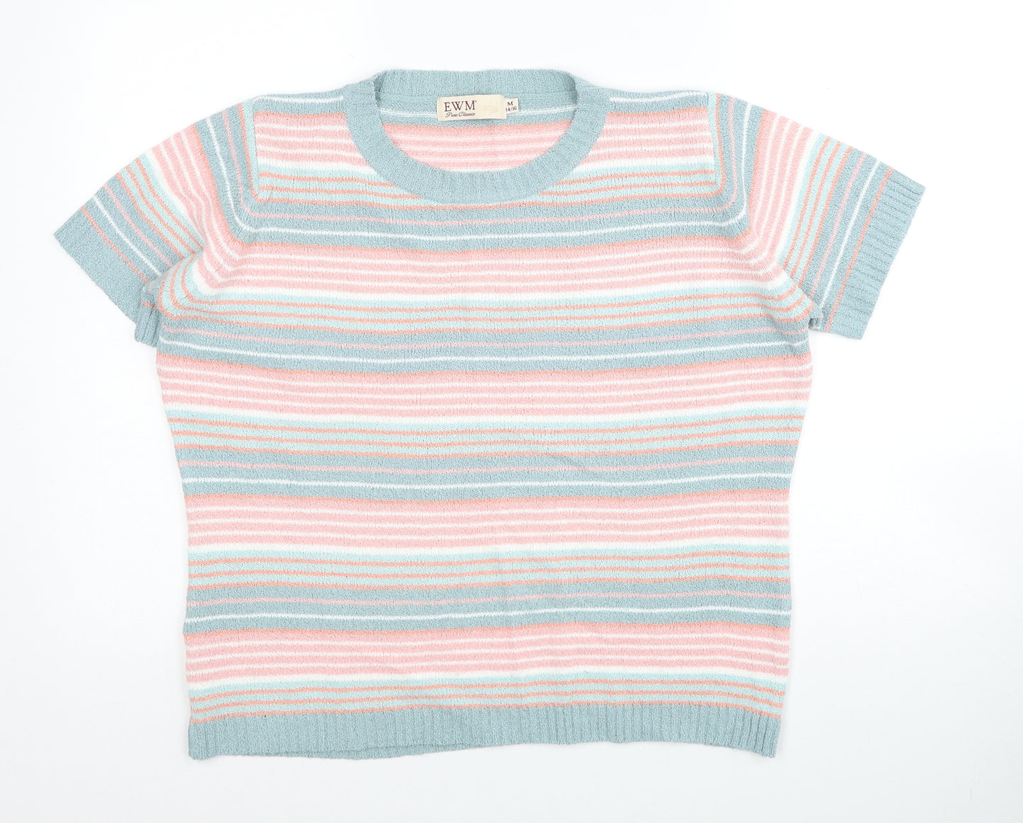 EWM Womens Multicoloured Scoop Neck Striped Acrylic Pullover Jumper Size 14 - Size 14-16
