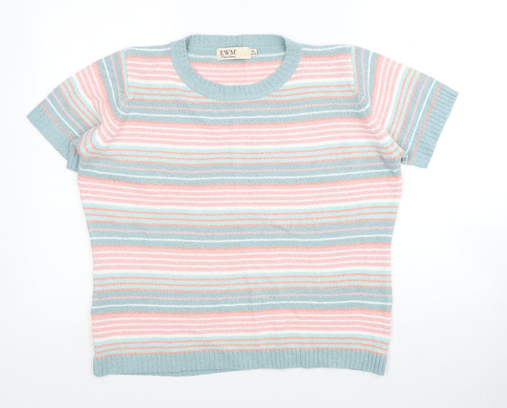 EWM Womens Multicoloured Scoop Neck Striped Acrylic Pullover Jumper Size 14 - Size 14-16
