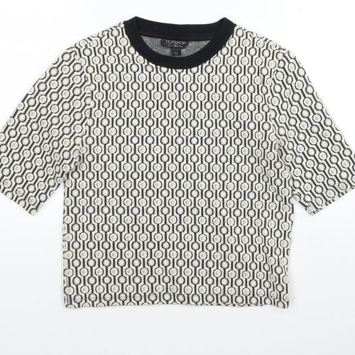 Topshop Womens Multicoloured Geometric Cotton Cropped T-Shirt Size 8 Scoop Neck