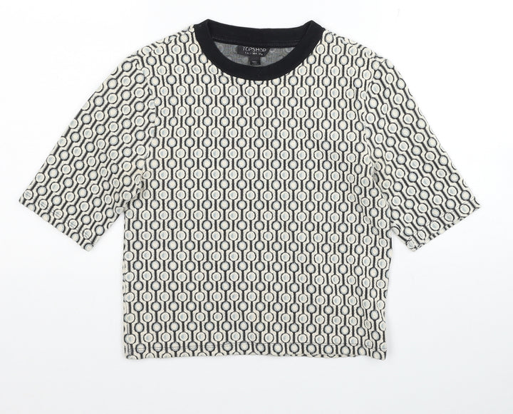 Topshop Womens Multicoloured Geometric Cotton Cropped T-Shirt Size 8 Scoop Neck
