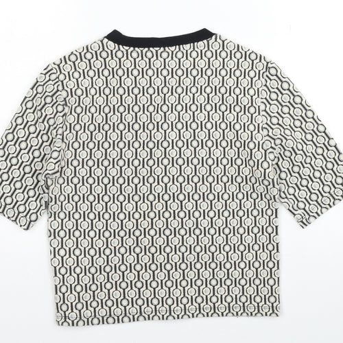 Topshop Womens Multicoloured Geometric Cotton Cropped T-Shirt Size 8 Scoop Neck