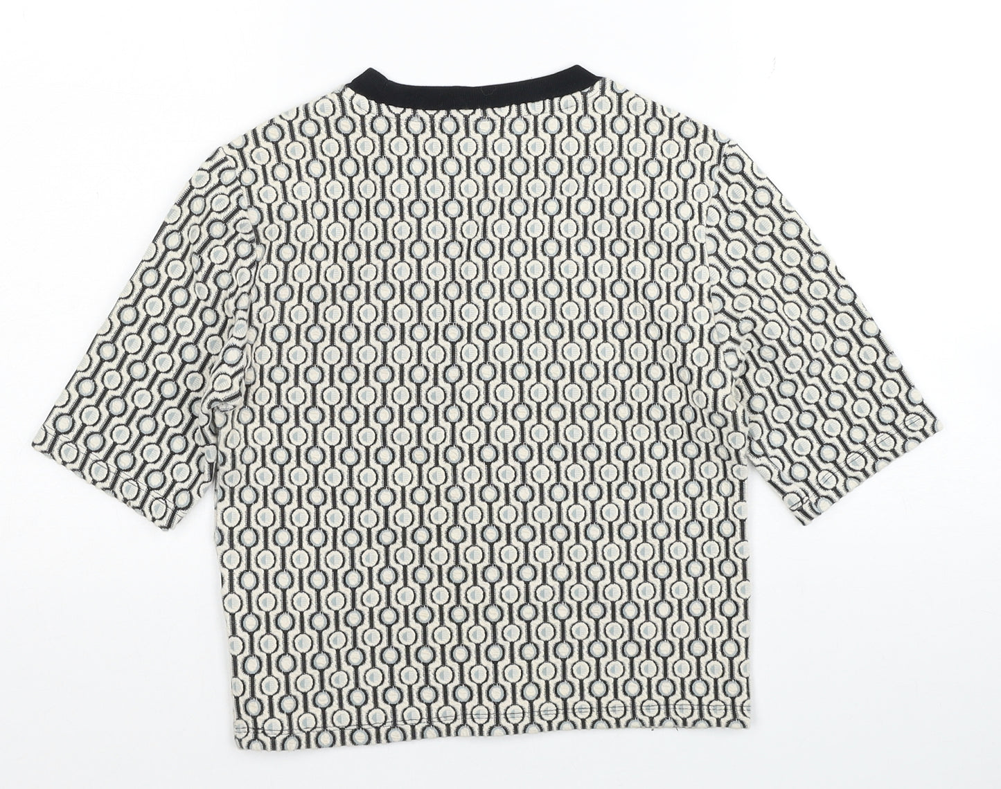 Topshop Womens Multicoloured Geometric Cotton Cropped T-Shirt Size 8 Scoop Neck