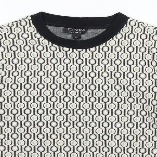 Topshop Womens Multicoloured Geometric Cotton Cropped T-Shirt Size 8 Scoop Neck