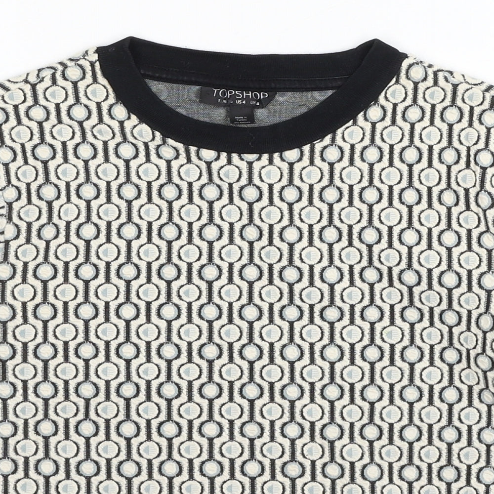 Topshop Womens Multicoloured Geometric Cotton Cropped T-Shirt Size 8 Scoop Neck