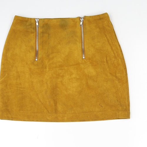FOREVER 21 Womens Yellow Polyester Mini Skirt Size S Zip