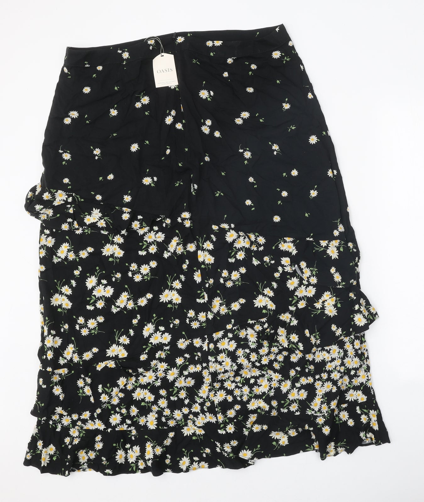 Oasis Womens Black Floral Viscose Trumpet Skirt Size 18 Zip