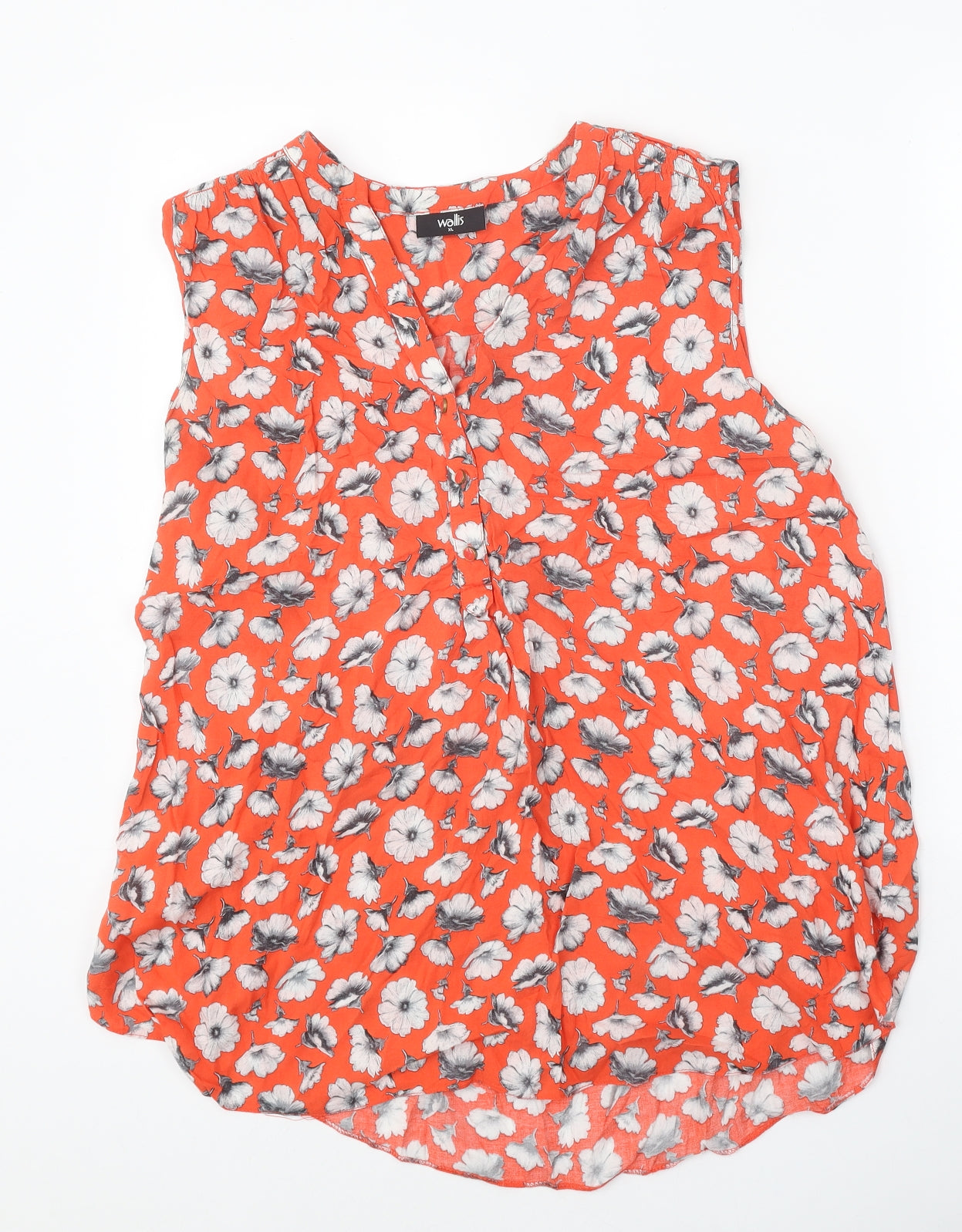 Wallis Womens Red Floral Viscose Basic Blouse Size XL V-Neck