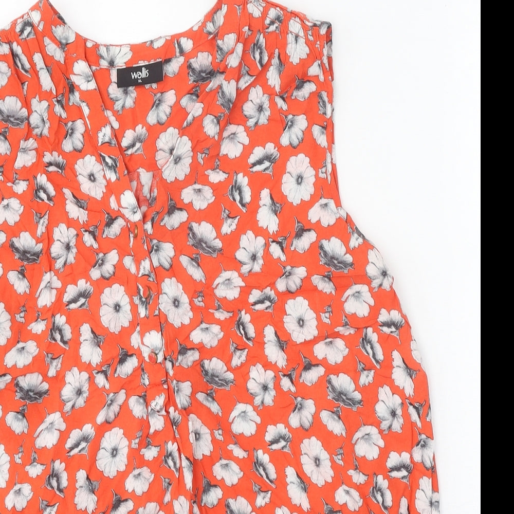 Wallis Womens Red Floral Viscose Basic Blouse Size XL V-Neck