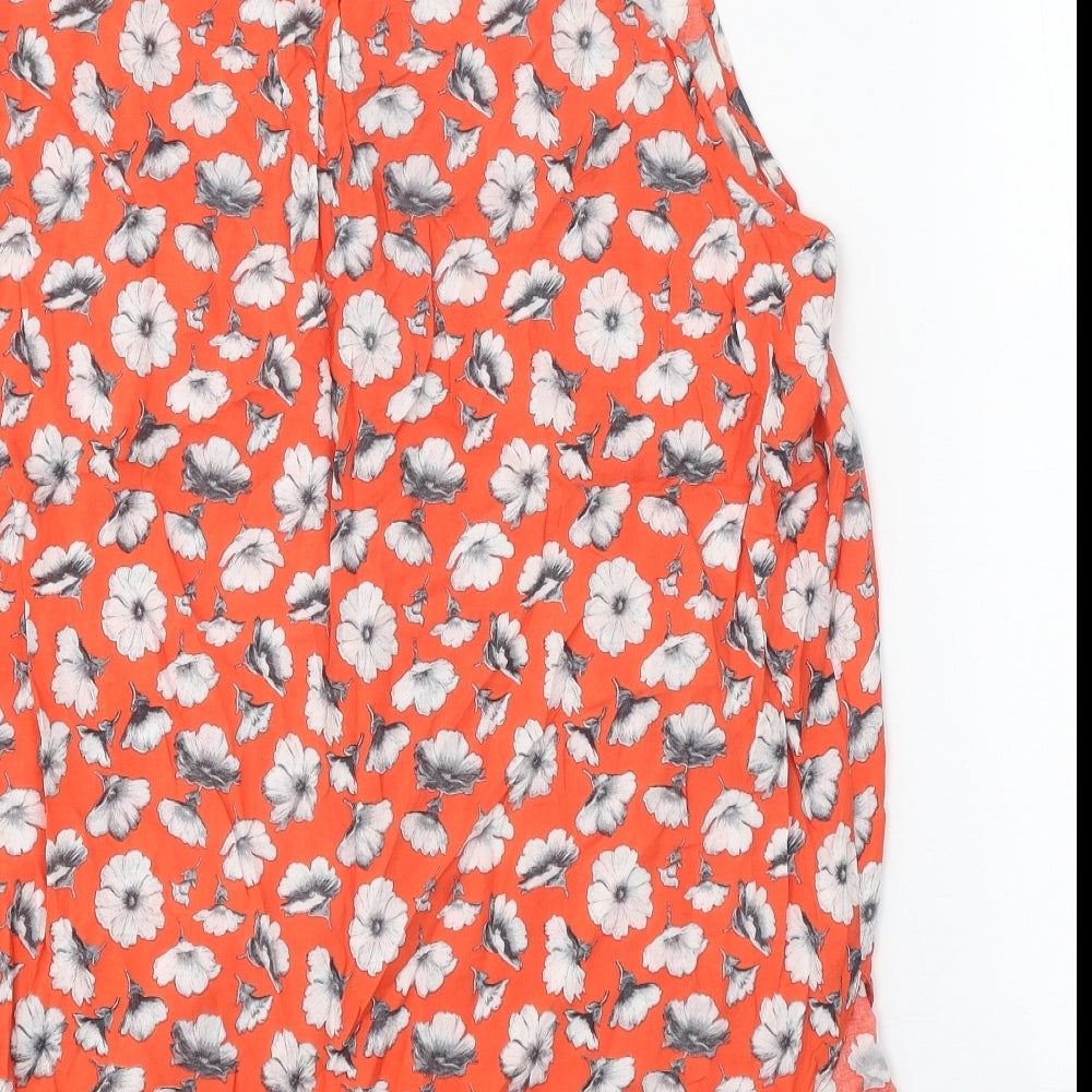 Wallis Womens Red Floral Viscose Basic Blouse Size XL V-Neck