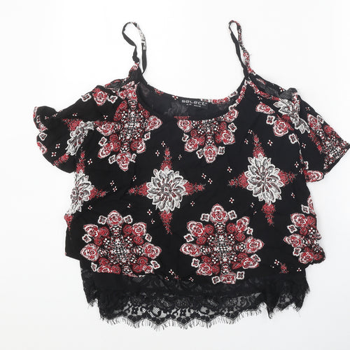 Select Womens Black Geometric Viscose Basic Blouse Size 12 Off the Shoulder