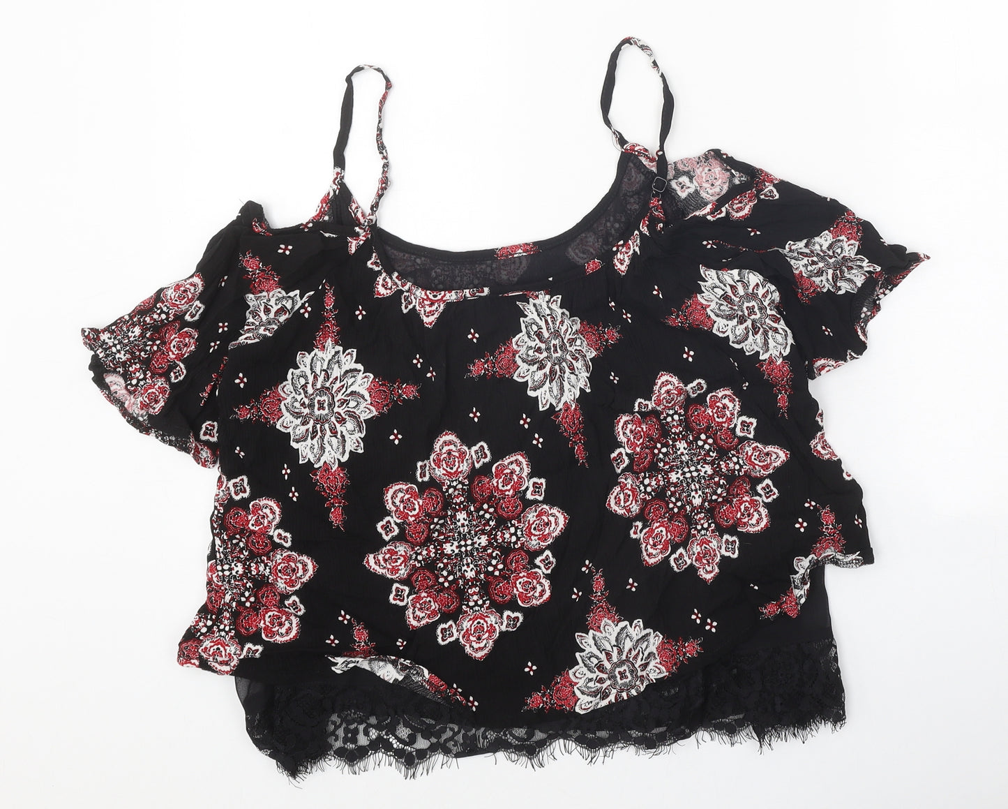 Select Womens Black Geometric Viscose Basic Blouse Size 12 Off the Shoulder