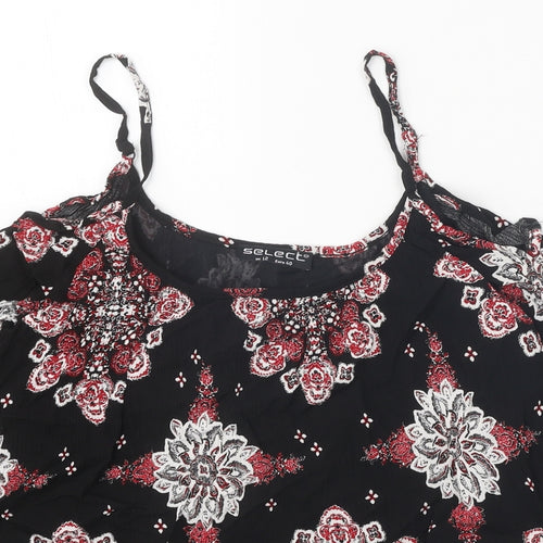 Select Womens Black Geometric Viscose Basic Blouse Size 12 Off the Shoulder