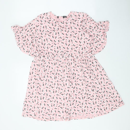 Preworn Womens Pink Floral Polyester Fit & Flare Size 10 Round Neck Pullover